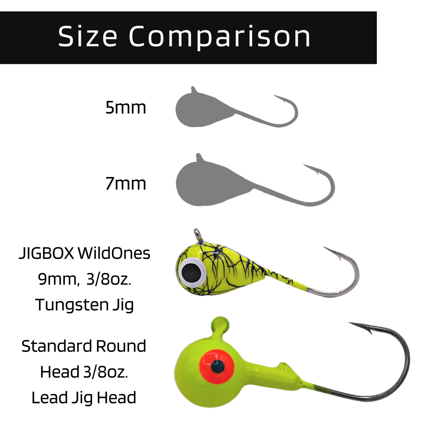 JIGBOX - WildOnes Tungsten Glow Jigs - Green Color, 2 pack, 9mm, #6 Hook