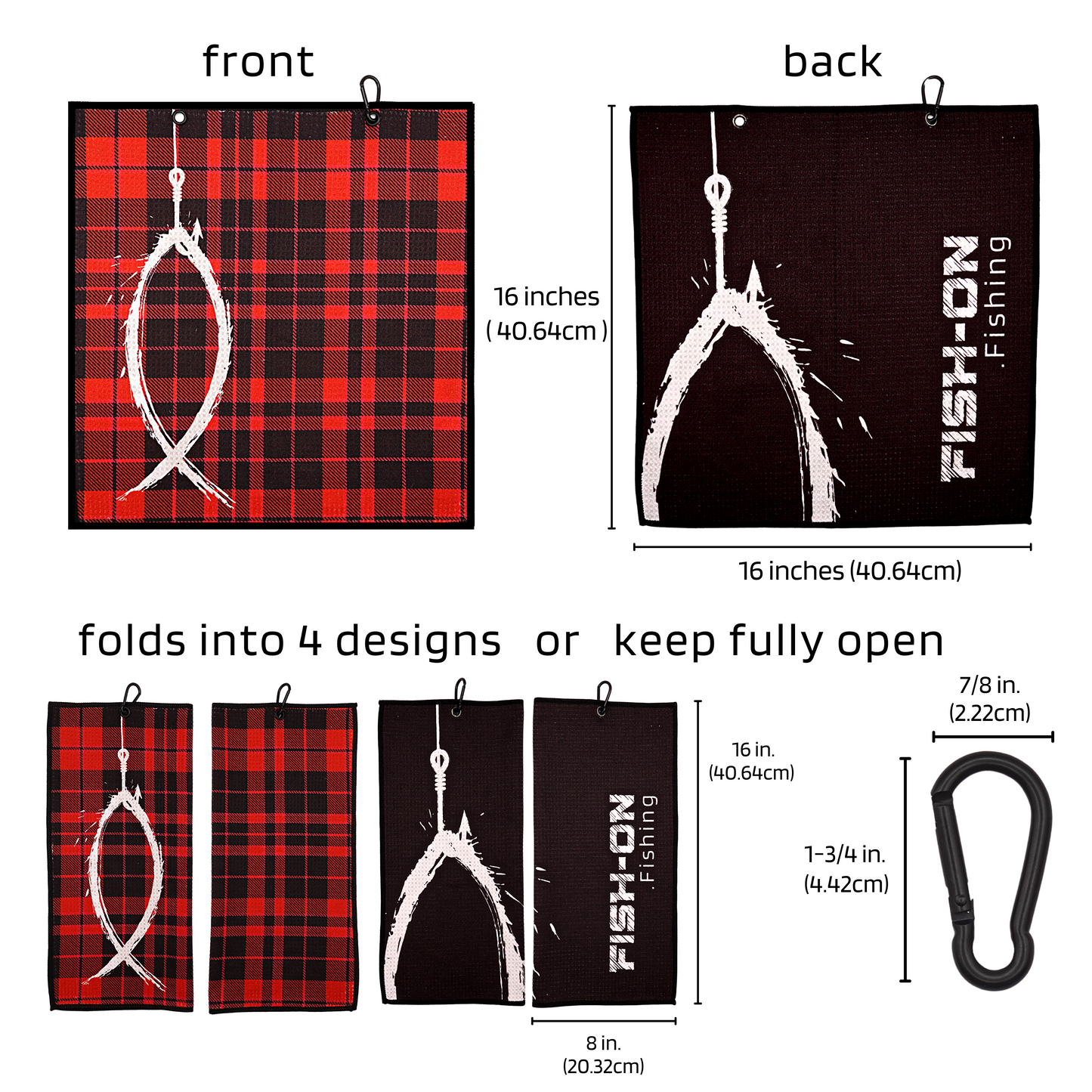 Fish-ON.Fishing - Reversible Fishing Hand Towel - Red Plaid