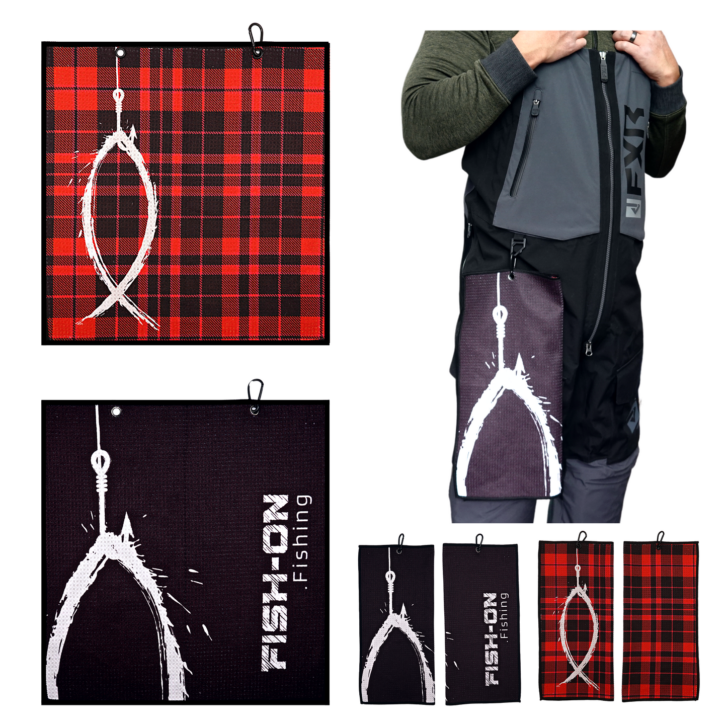 Fish-ON.Fishing - Reversible Fishing Hand Towel - Red Plaid